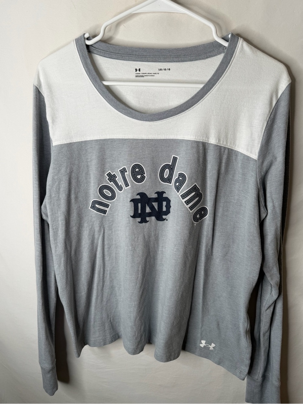 Under Armour Kids Notre Dame Gray & White Long Sleeve Tee Shirt